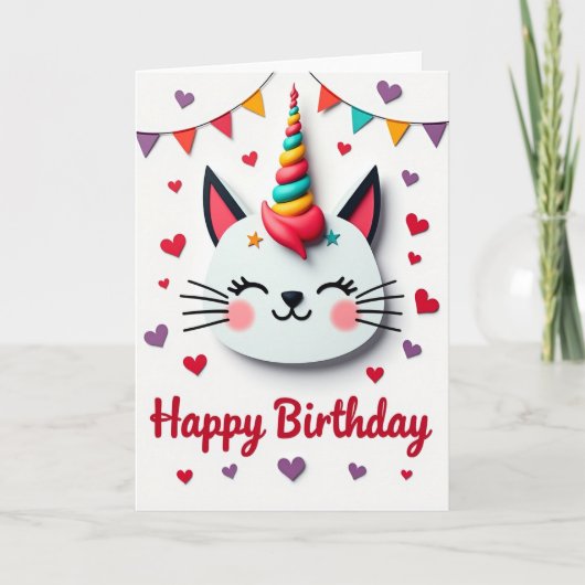 Carte d'anniversaire Féline Arc-en-ciel (Devant)
