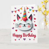 Carte d'anniversaire Féline Arc-en-ciel (Fleur jaune)
