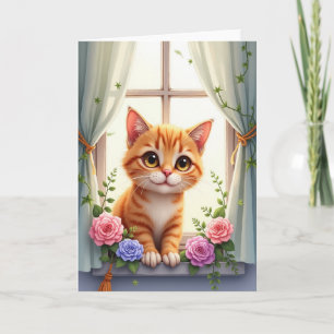 Carte d'anniversaire féline d'art doux