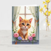 Carte d'anniversaire féline d'art doux (Fleur jaune)