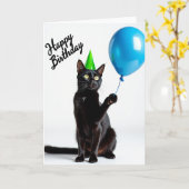 Carte d'anniversaire féline festive (Fleur jaune)