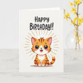 Carte d'anniversaire Féline Joyeuse (Fleur jaune)
