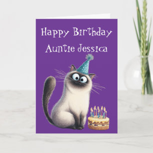 Carte d'anniversaire féline pour chat siamois fant