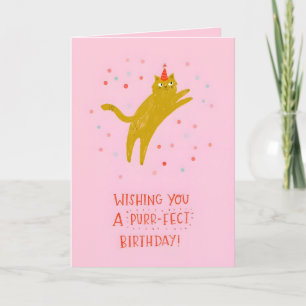 Carte d'anniversaire féline rose capricieuse - Mig