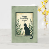 Carte d'anniversaire féline rustique (Fleur jaune)