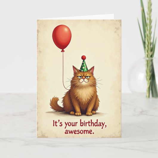 Carte d'anniversaire féline sardonique (Devant)