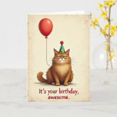 Carte d'anniversaire féline sardonique (Fleur jaune)