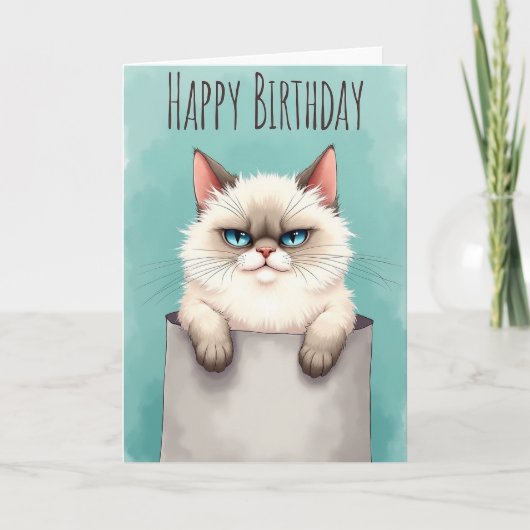Carte d'anniversaire Féline Sceptique (Devant)