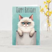 Carte d'anniversaire Féline Sceptique (Fleur jaune)