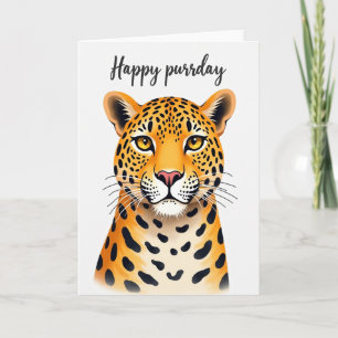 Carte d'anniversaire féline tachetée enjouée