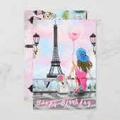 Carte d'anniversaire Femme à Paris avec Tour Eiffe (Devant / Derrière)