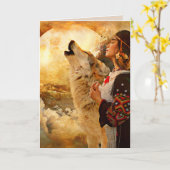 CARTE D'ANNIVERSAIRE FEMME AMÉRINDIENNE (Fleur jaune)