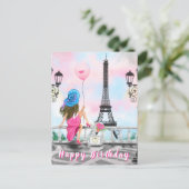 Carte d'anniversaire Femme avec ballon rose à Pari (Debout devant)