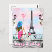 Carte d'anniversaire Femme avec ballon rose à Pari (Devant / Derrière)