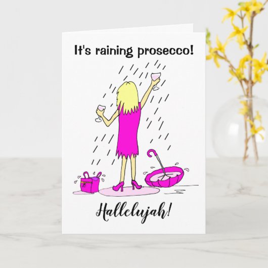 Carte d'anniversaire femme drôle avec prosecco qui (Fleur jaune)