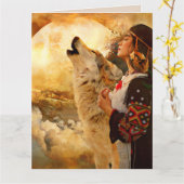 CARTE D'ANNIVERSAIRE FEMME INDIENNE AMÉRINDIENNE (Fleur jaune)