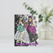 Carte d'anniversaire Femmes modernes buvant du vin (Debout devant)