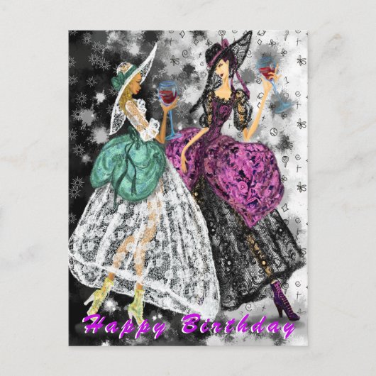 Carte d'anniversaire Femmes modernes buvant du vin (Devant)