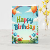 Carte d'anniversaire festive avec ballon (Fleur jaune)