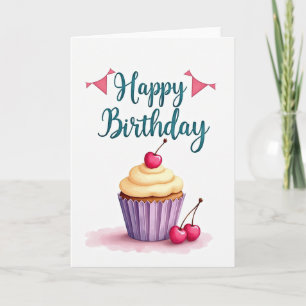 Carte d'anniversaire festive cerise