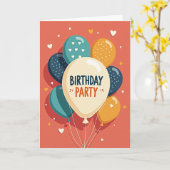 Carte d'anniversaire festive corail (Fleur jaune)
