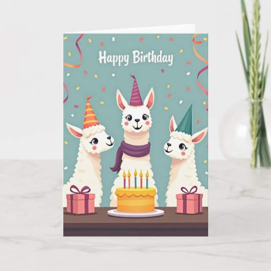 Carte d'anniversaire festive d'alpaca (Devant)
