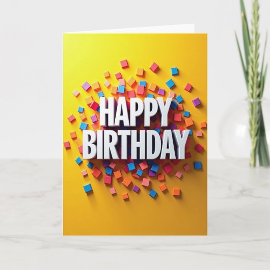 Carte d'anniversaire festive en blocs 3D (Devant)