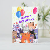 Carte d'anniversaire Fête de Chats Heureux (Debout devant)