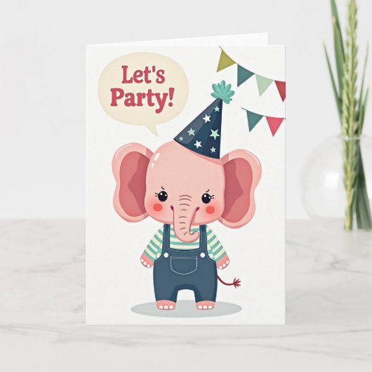 Carte d'anniversaire Fête de l'Éléphant Rose (Devant)