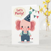 Carte d'anniversaire Fête de l'Éléphant Rose (Fleur jaune)