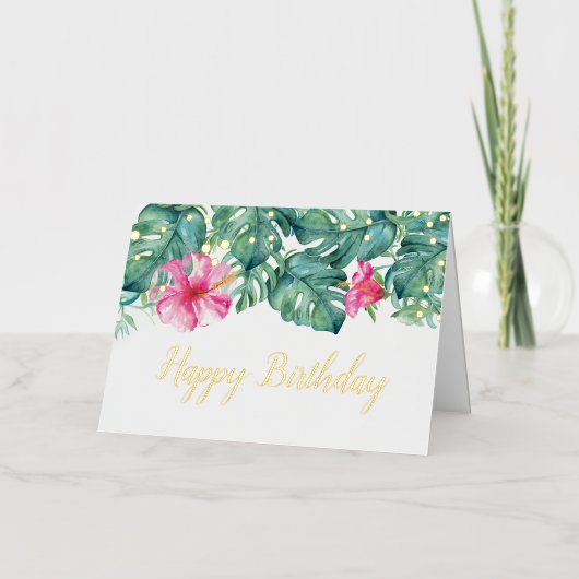 Carte d'anniversaire Feuilles tropicaux Floraux ro (Recto)