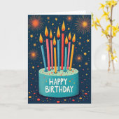 Carte d'anniversaire Feux d'artifice de nuit (Fleur jaune)