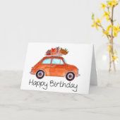 Carte d'anniversaire Fiat 500 rétro orange (Fleur jaune)