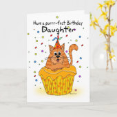carte d'anniversaire fille avec chat cupcake ginge (Fleur jaune)