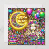 CARTE D'ANNIVERSAIRE ~ Fille avec cheveux fluoresc (Devant)