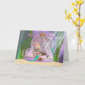 Carte d'anniversaire fille avec petite sirène et f (Fleur jaune)