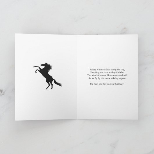 Carte d'anniversaire fille avec un cheval esprit (Intérieur)