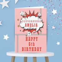 Carte d'anniversaire fille bulle de BD super-héroï