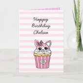 Carte d'anniversaire fille Cupcake Chat Rose (Devant)