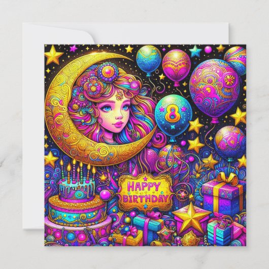 CARTE D'ANNIVERSAIRE ~ Fille de 8 ans ~ (Devant)
