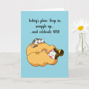 Carte d'anniversaire Fille et Chat Cozy