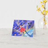 Carte d'anniversaire Fille heureuse avec oiseaux (Fleur jaune)