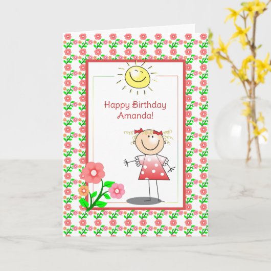 Carte d'anniversaire fille mignonne (Fleur jaune)