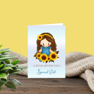 Carte d'anniversaire Fille Mignonne et Tournesols