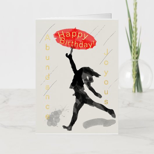 Carte d'anniversaire Fille Rouge parapluie Foil Pe (Recto)