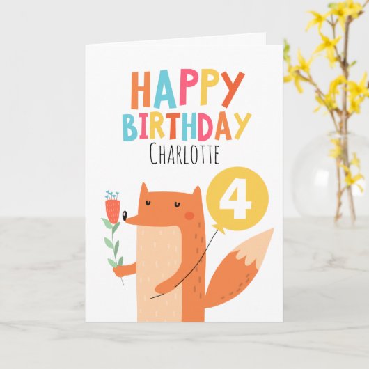 Carte d'anniversaire Filles Fox (Fleur jaune)