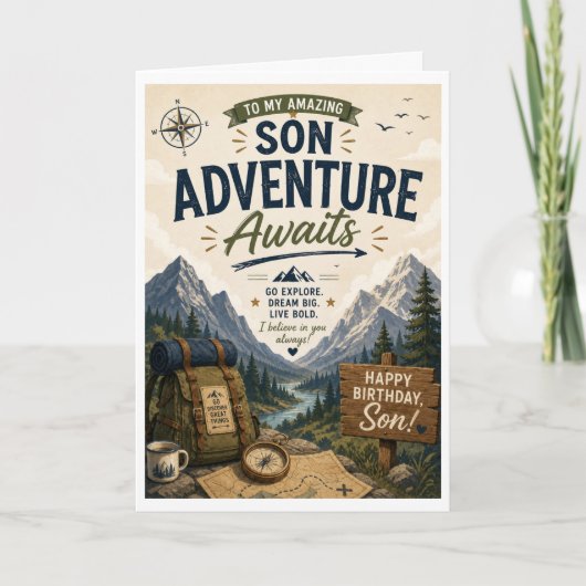 Carte d'anniversaire Fils Aventure Attend (Devant)
