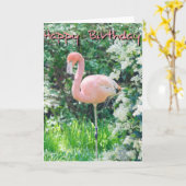 Carte d'anniversaire Flamant rose (Fleur jaune)