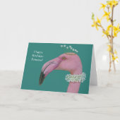 Carte d'anniversaire flamant rose (Fleur jaune)