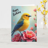 Carte d'anniversaire Fleur de Corail Oiseau Jaune (Fleur jaune)